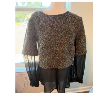 BCBGeneration Confetti Tweed Sheer Chiffon Mixed Media Layered Top Black Multi